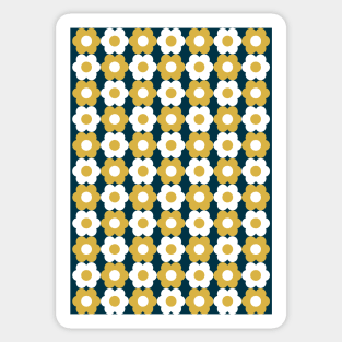 Retro 60s, 70s Floral Pattern Navy and Mustard Sticker